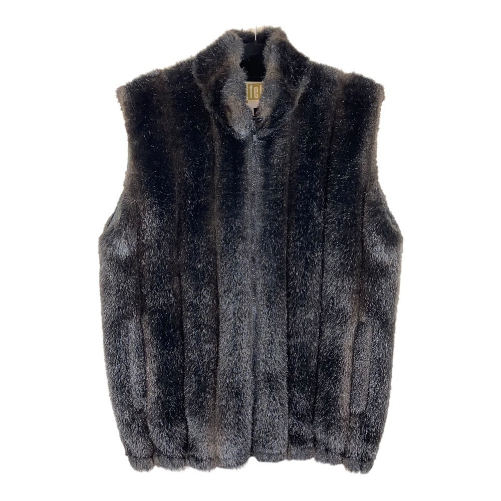 Vintage Duffel Outdoor Canada Vegan Faux Fur black/brown Vest Full‎ Zip Size M